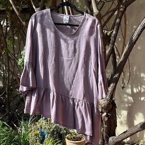 Elegant Lavender Linen Asymmetrical Women's Top